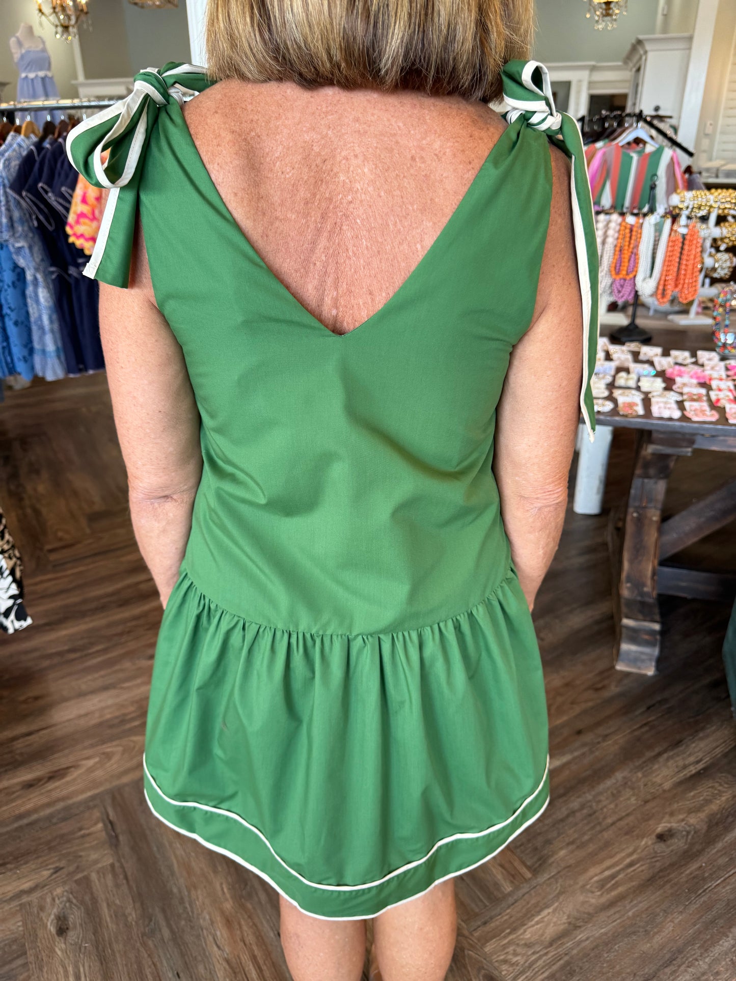 Simple tie tank dress: green