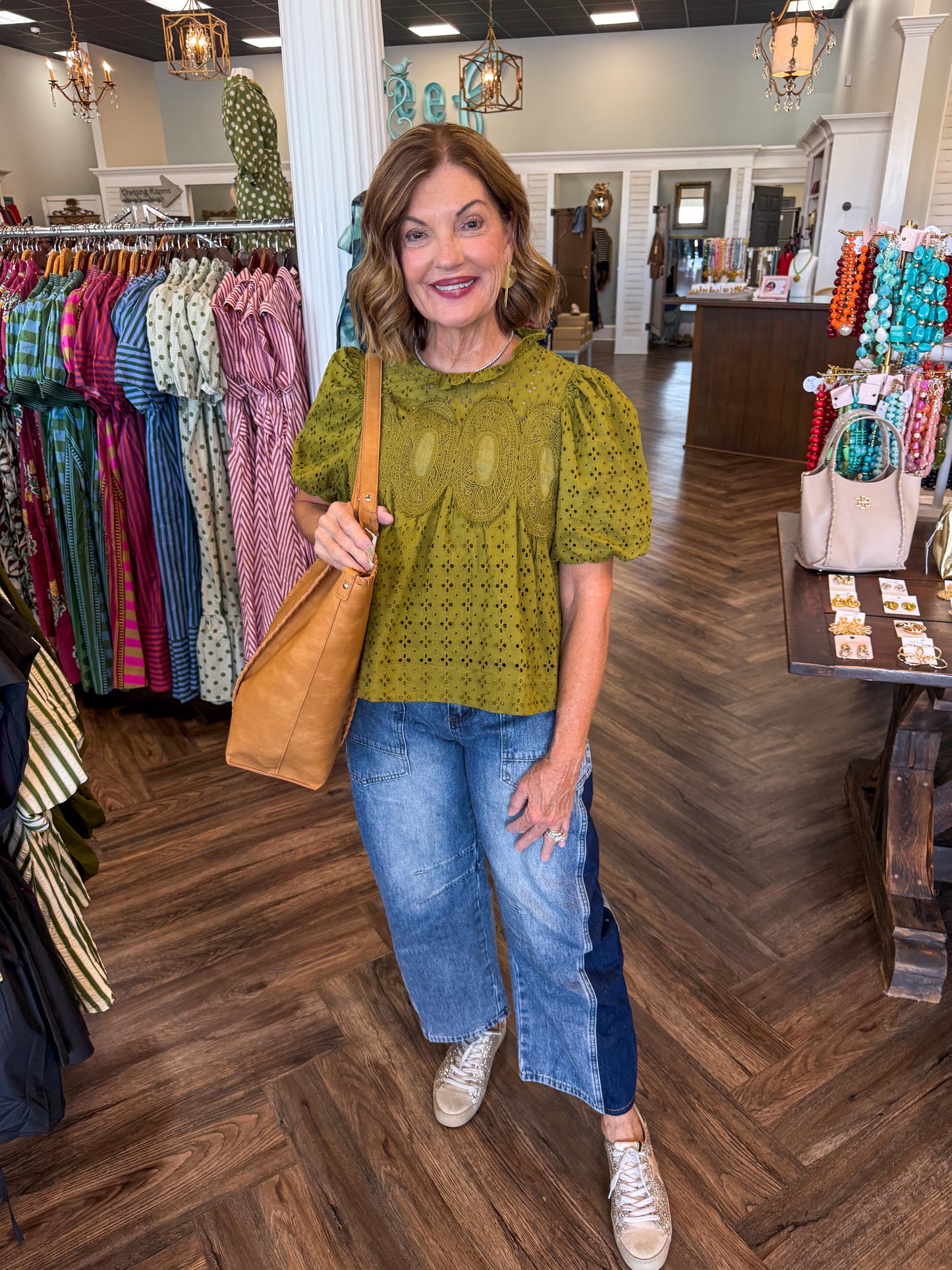 Classy Olive Eyelet Top