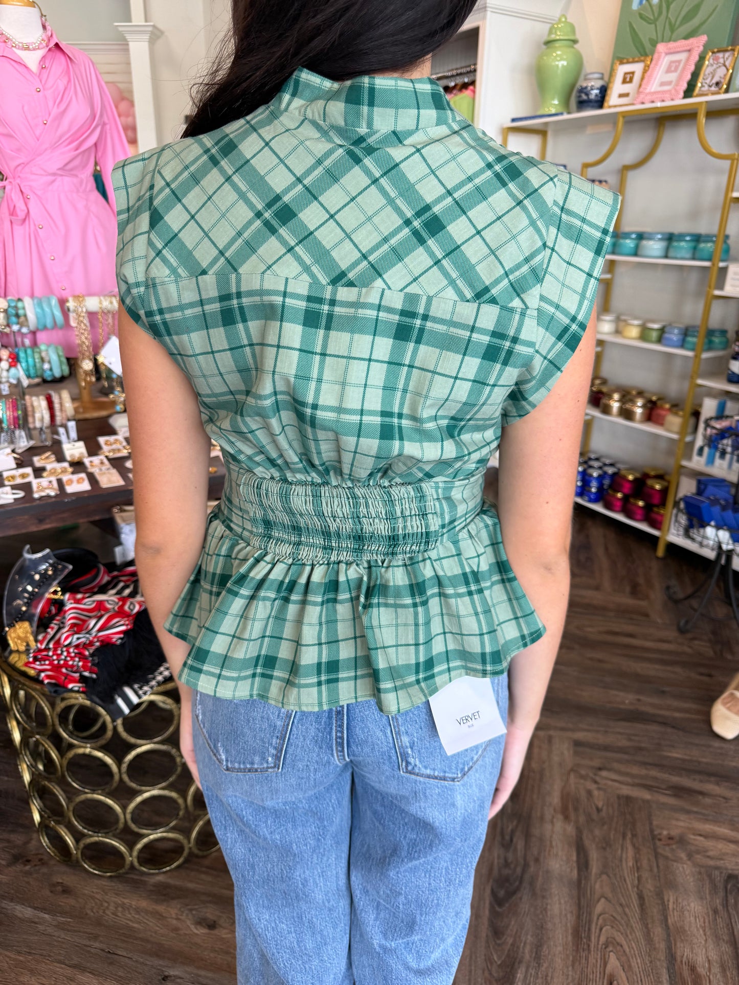 Plaid Green Tie Top