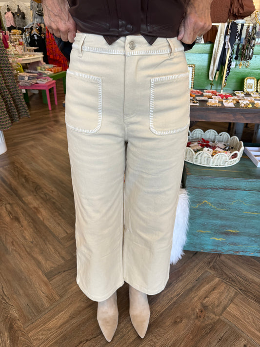 Sally Stitched Pants: Cream