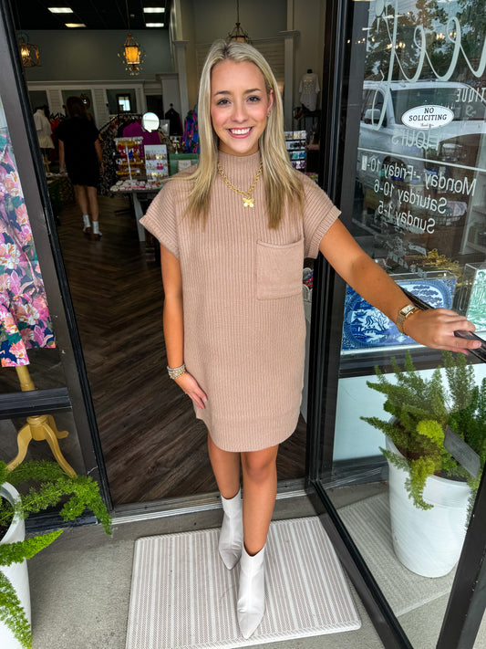 Pocket Sweater Dress: Taupe