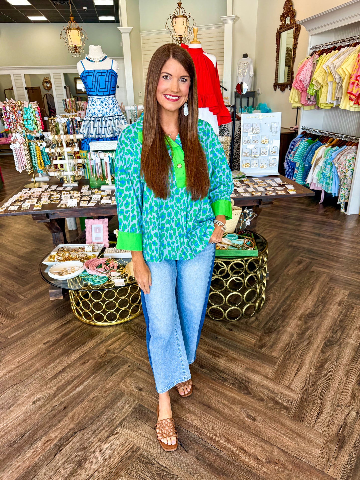 Jane Cheetah Blouse: Green