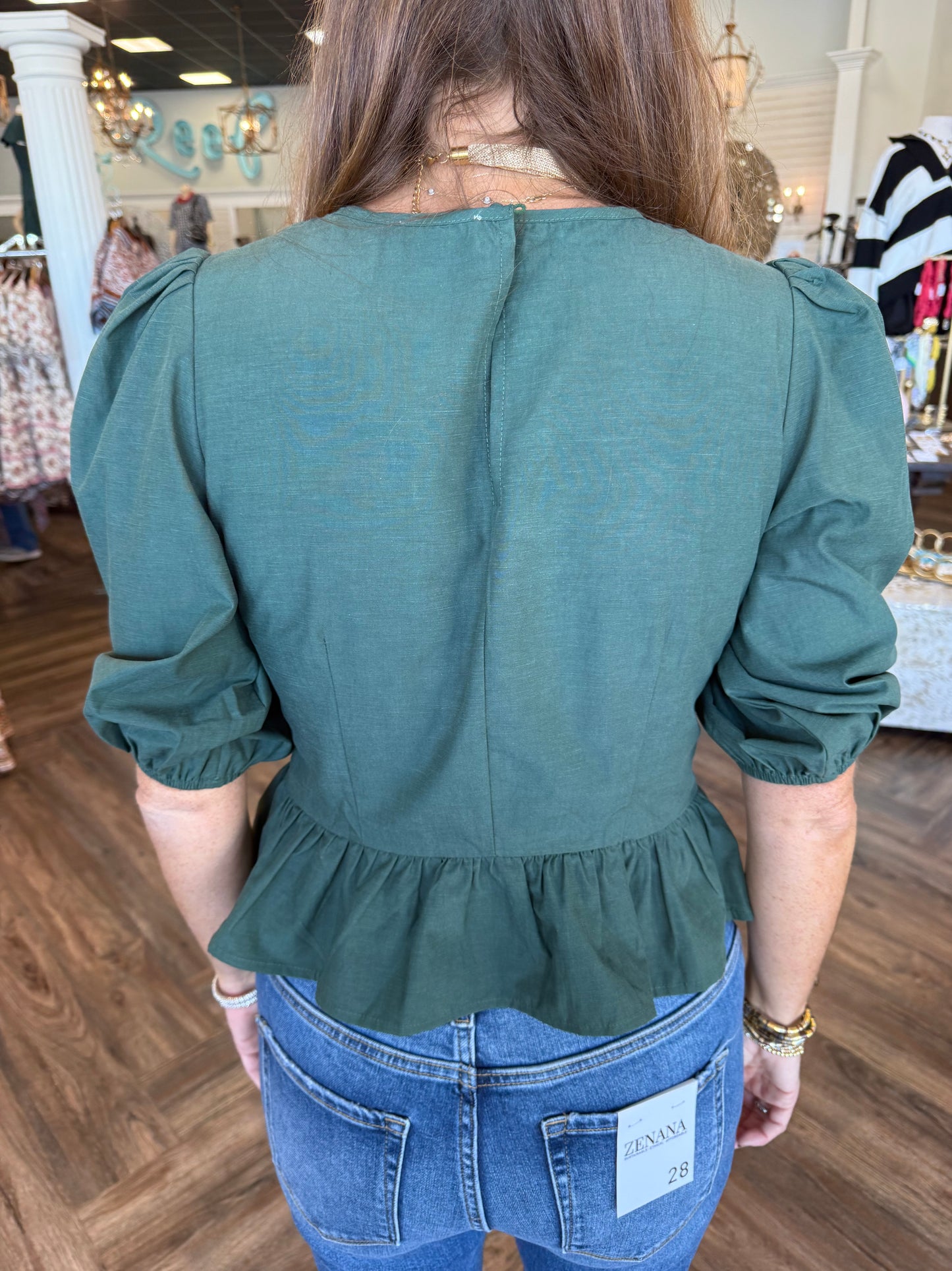 Stitch Peplum Top: Forest