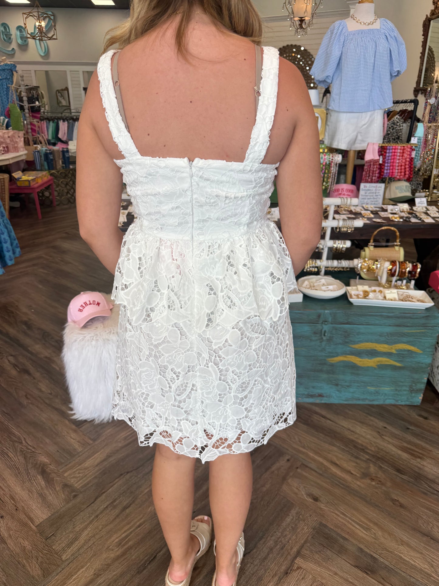 White Eyelet Peplum Dress