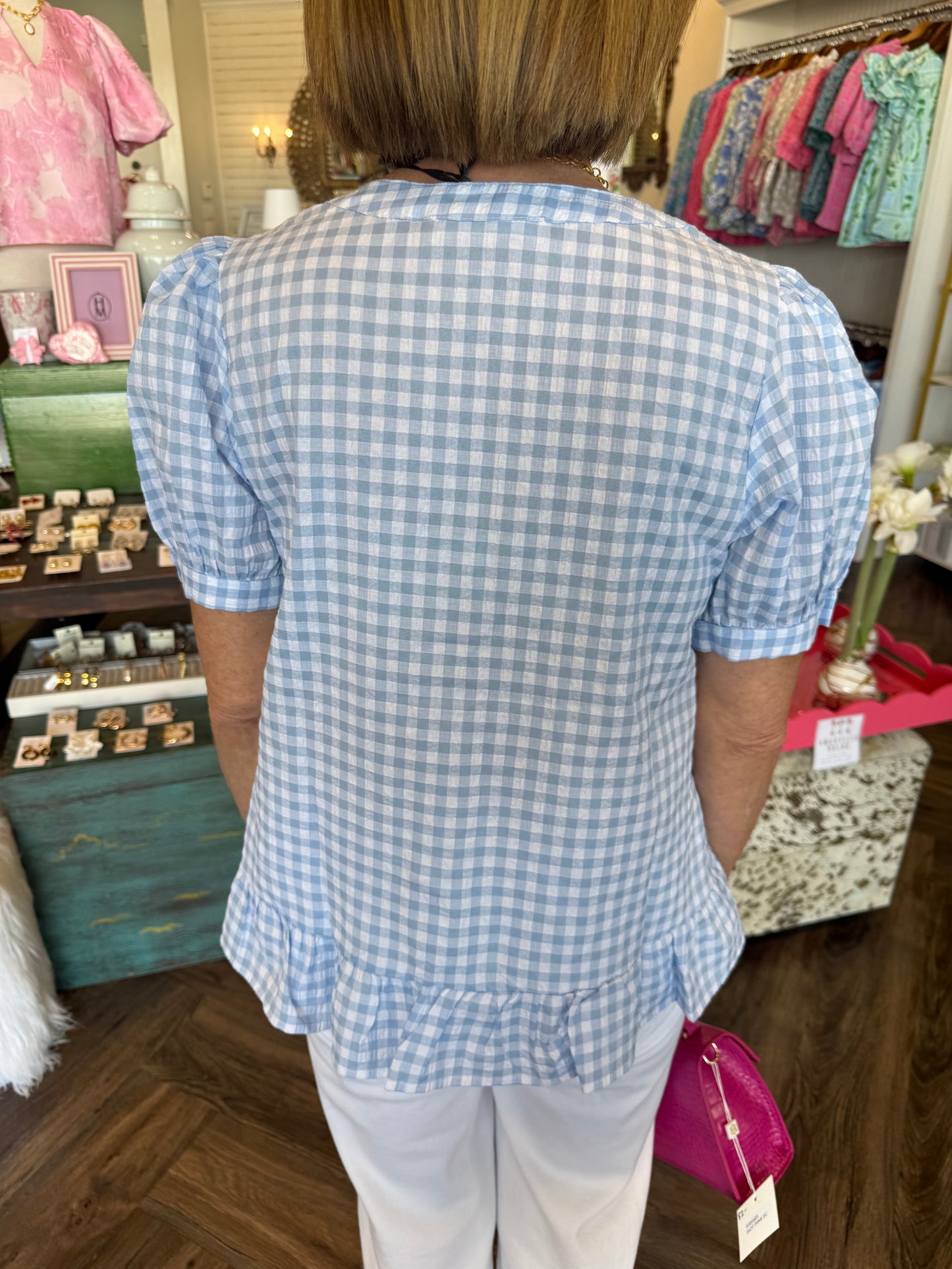 Gingham Girl Top: Blue