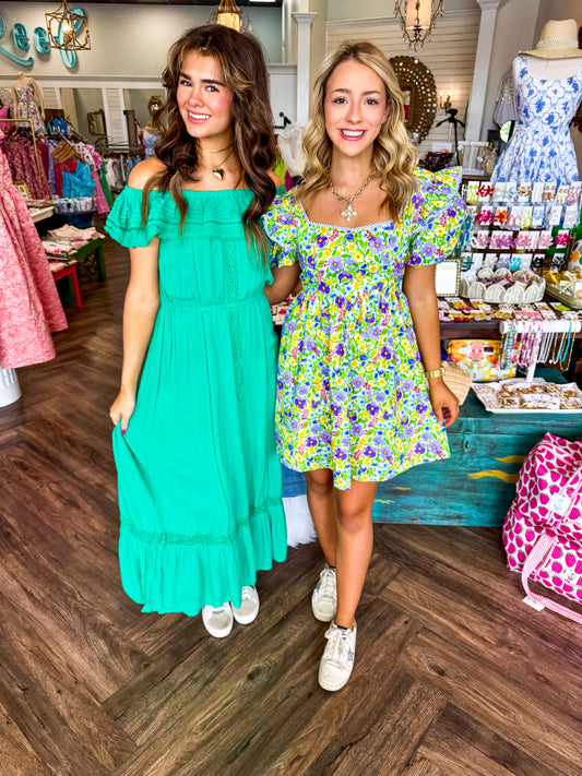 Bold Floral Puff Sleeve Dress