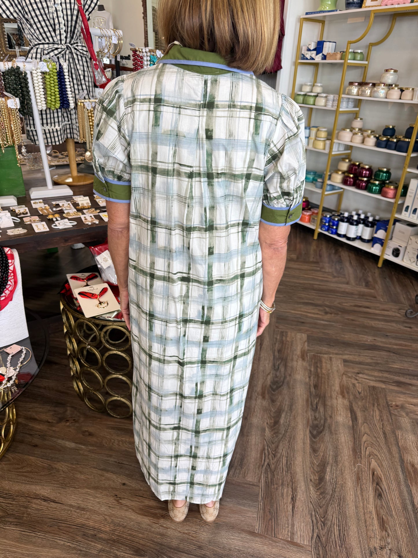 Watercolor Plaid Midi Dress