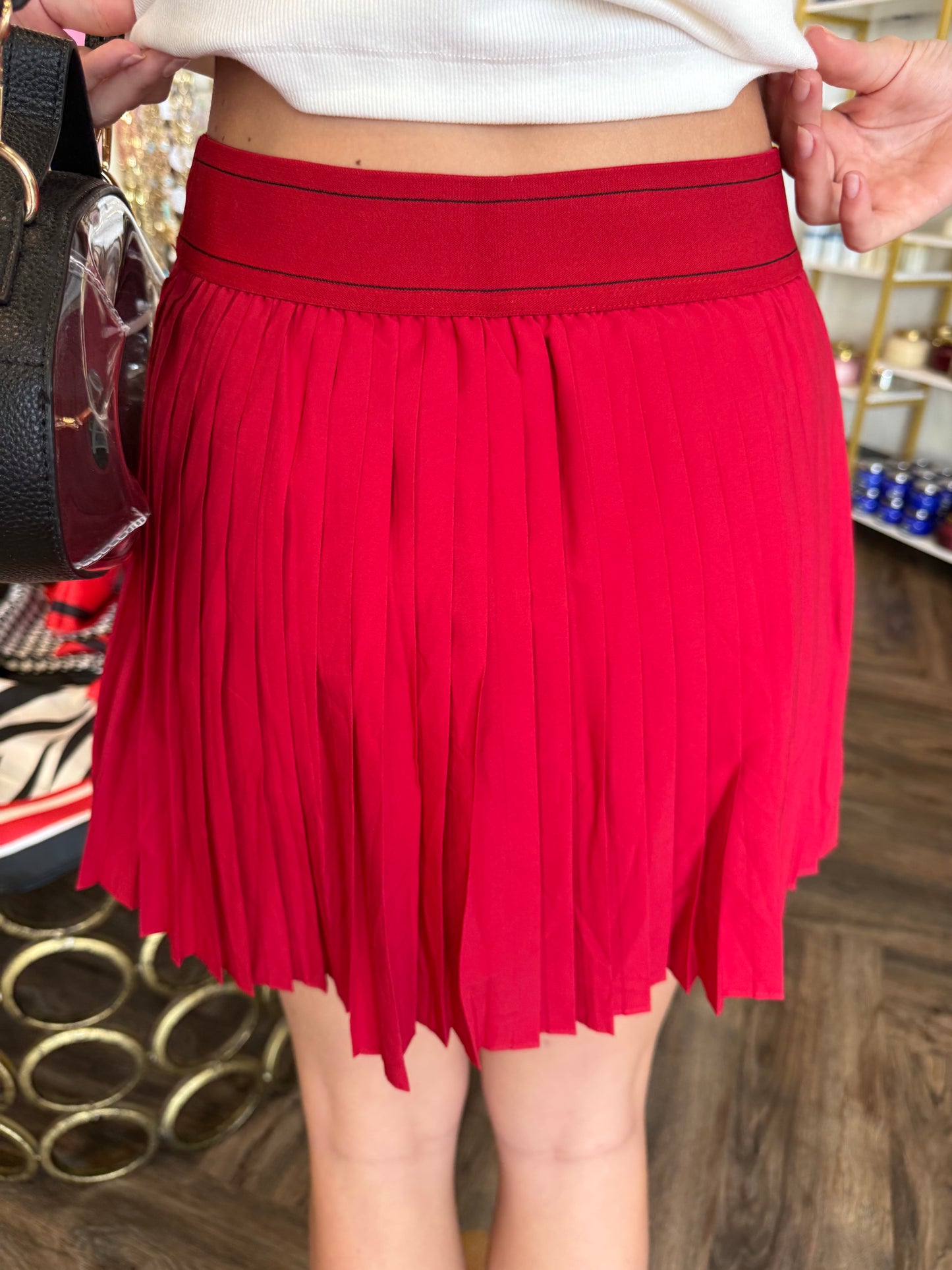 Pleated Athletic Skort: Red