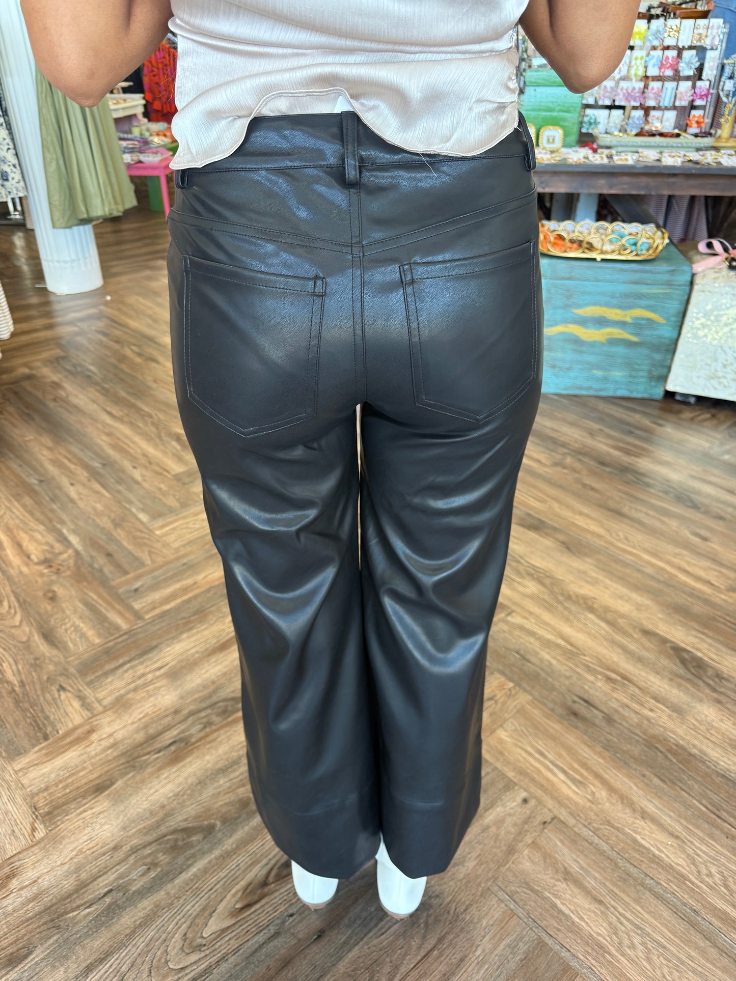 Chic Sleek Pleather Pants: Black