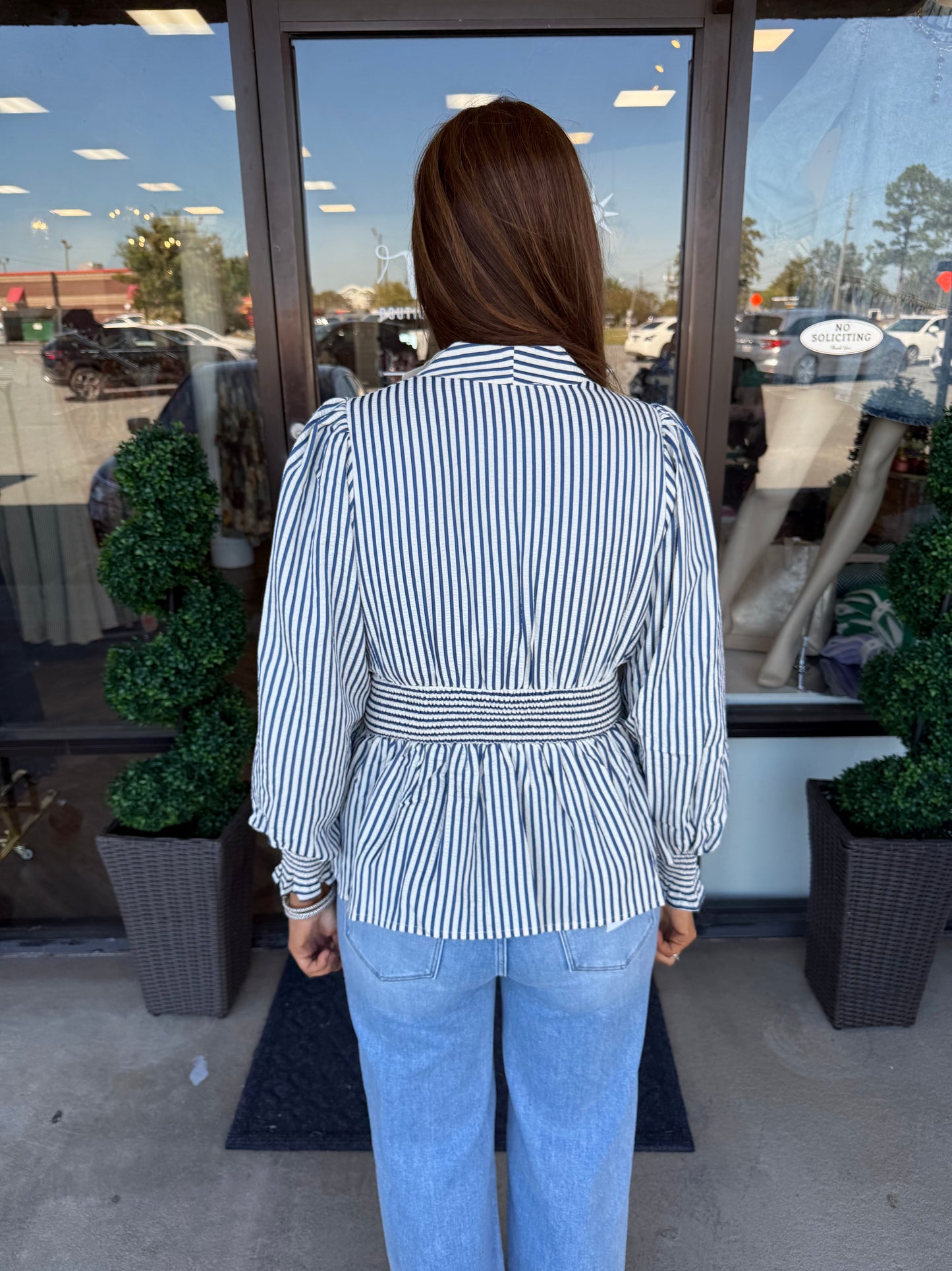 Classic Zip Peplum Top: Indigo