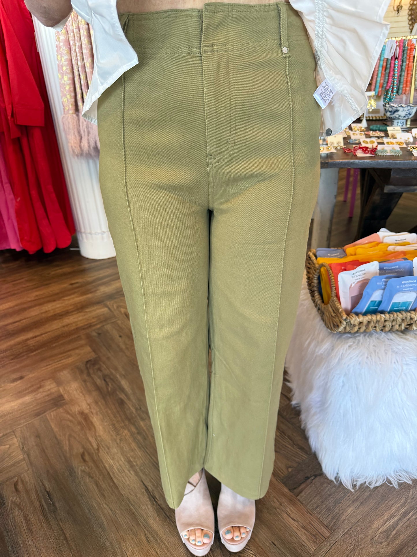 Middle Seam Jeans: Lt Olive