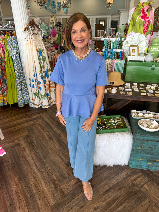 Soft Peplum Top: Chambray