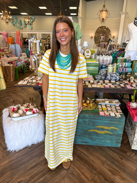 Daily Striped Midi Dress: Yellow