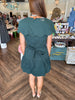 Collared Waist Tie Dress: Green