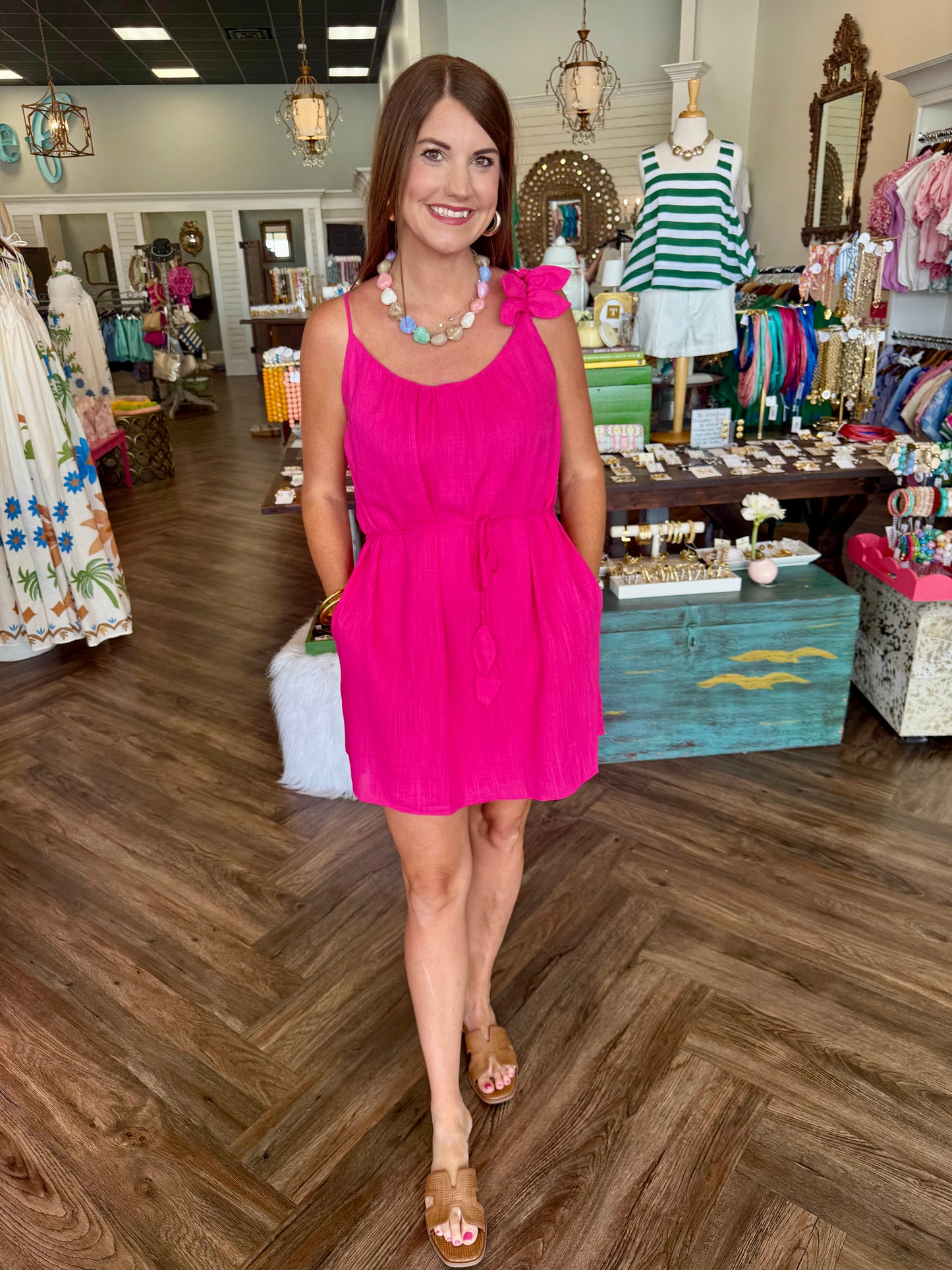 Flower Petal Tie Dress: Hot Pink