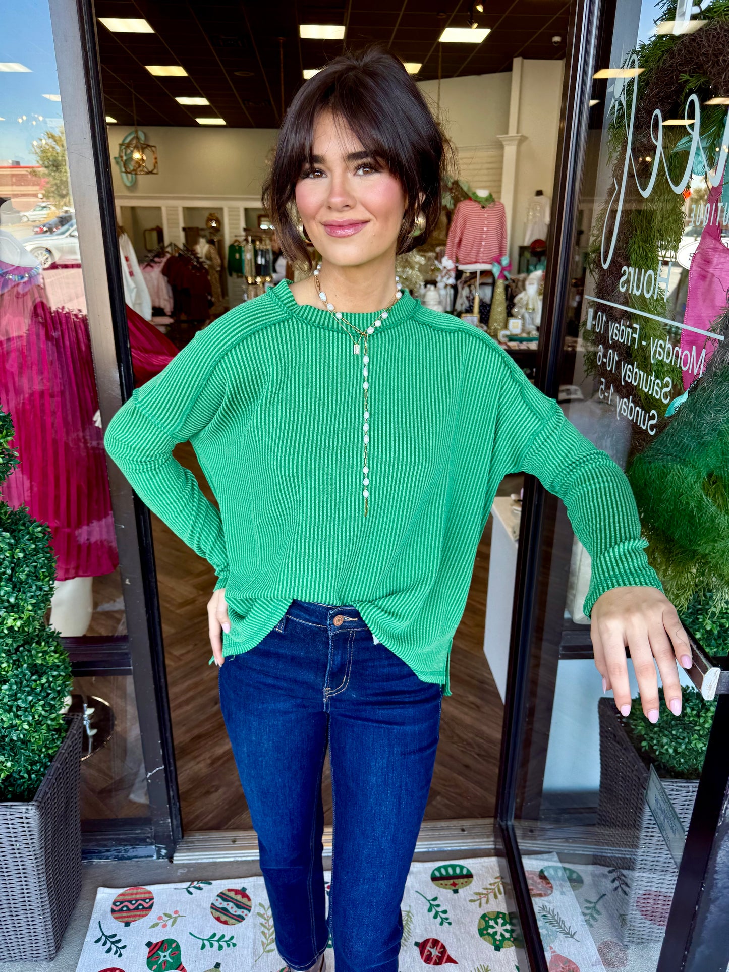 Raised Rib Top: Dk Green