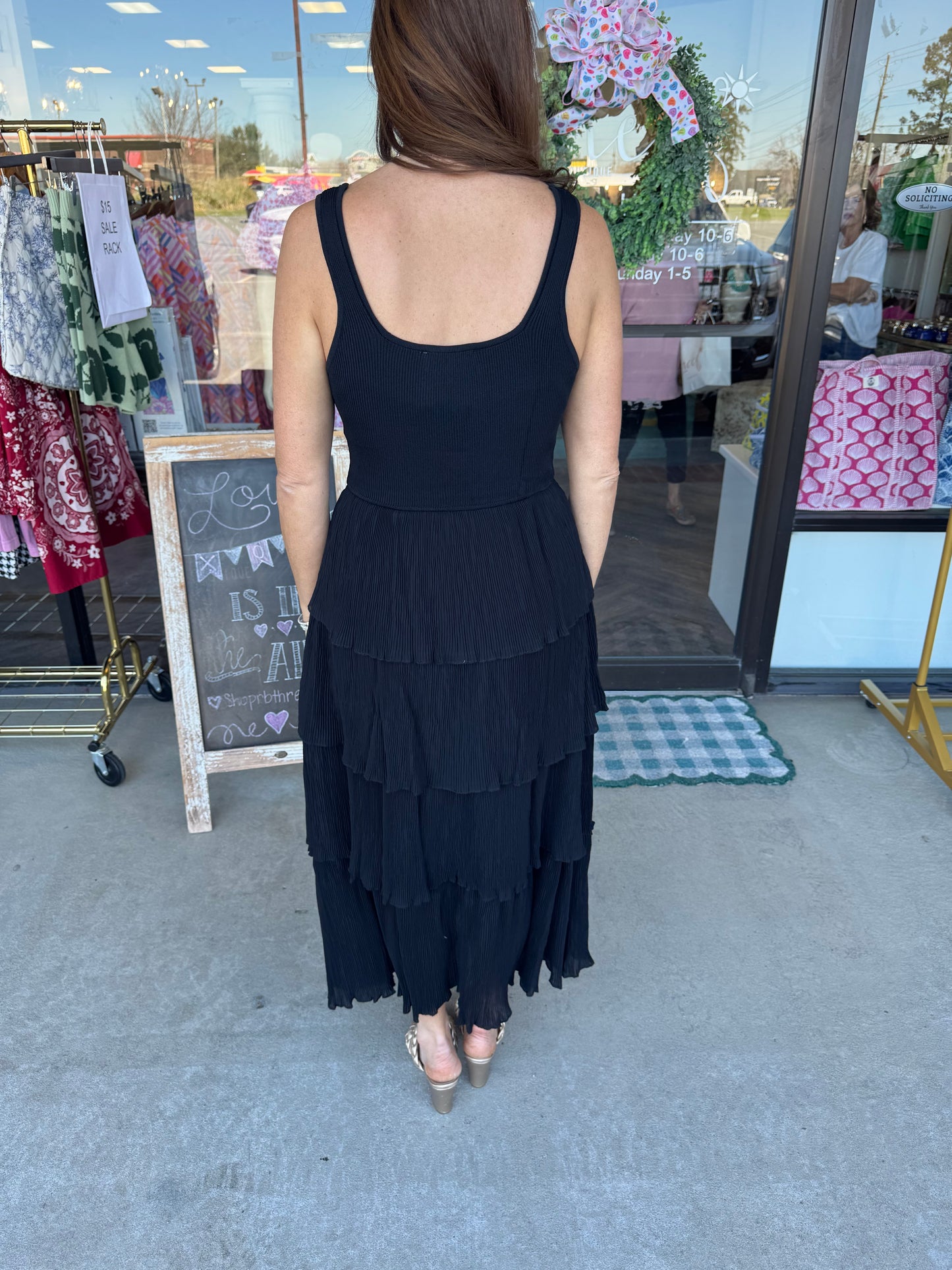 Pleated Black Midi Dress