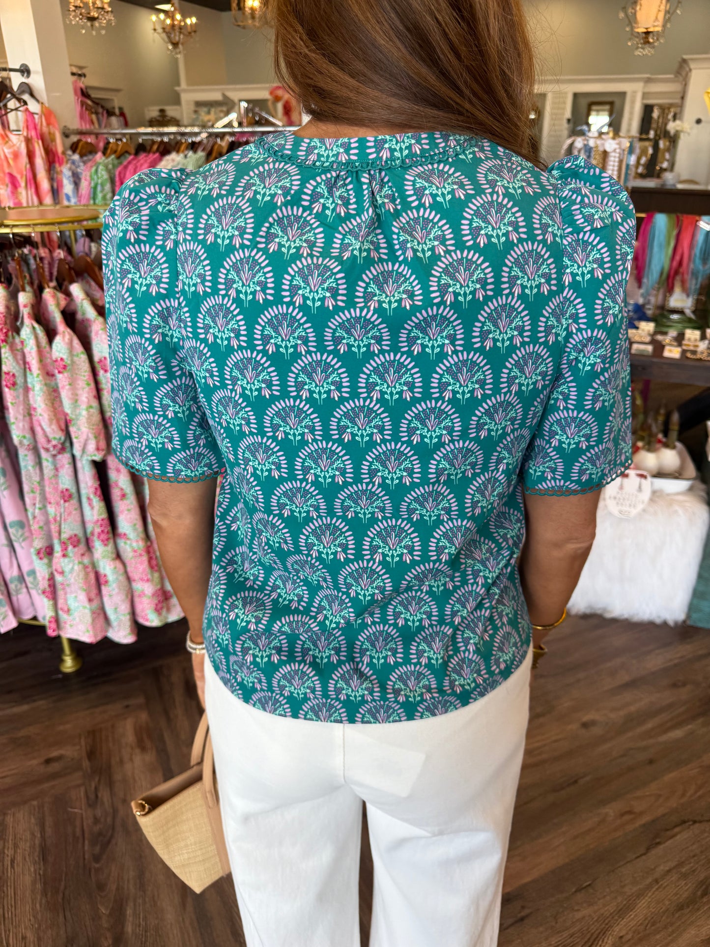 Mary Square Adelyn Top: Sunshower Flora Ocean