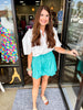 Turquoise Scallop Hem Shorts