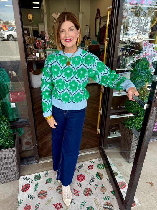 Kelly Green Flower Sweater