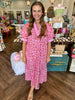 V-Neck Cheetah Midi Dress: Pink