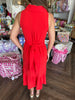 Rose Red Collared Wrap Midi Dress