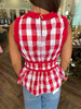 Picnic Gingham Peplum Top: Red