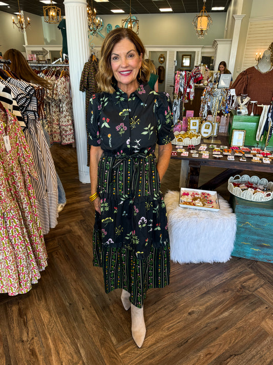 Floral Border Midi Dress