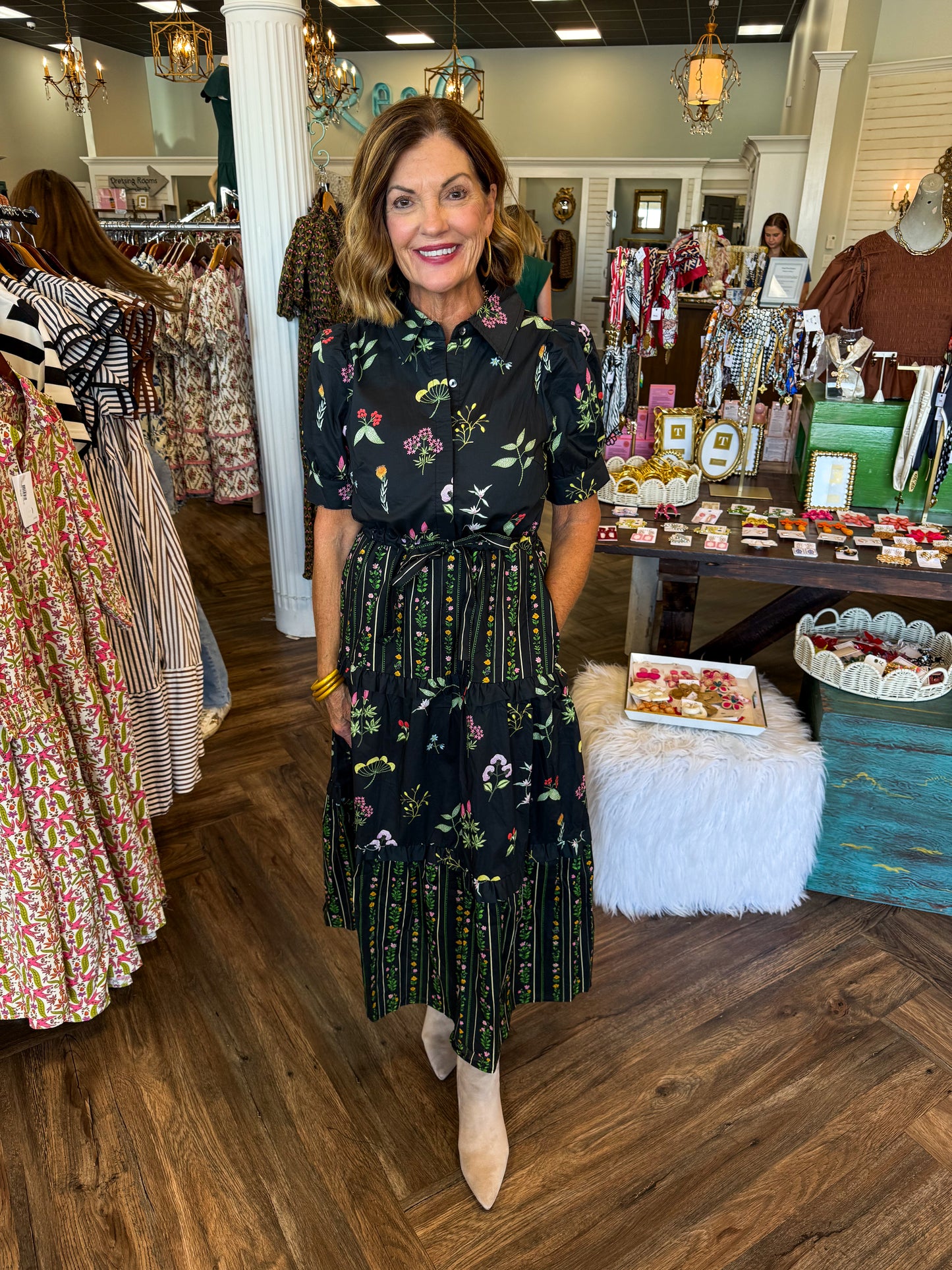 Floral Border Midi Dress