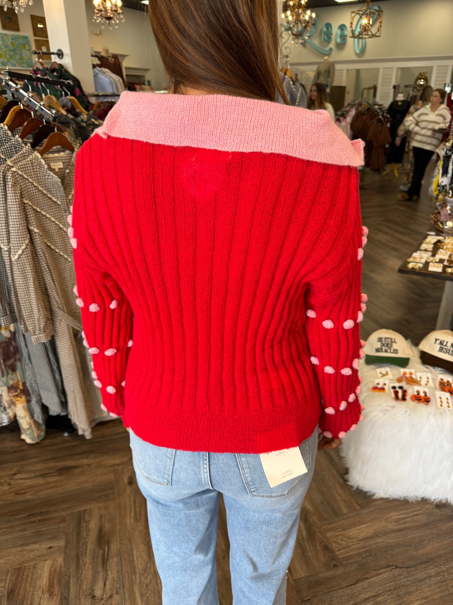 Polkda Dot Half Zip Sweater