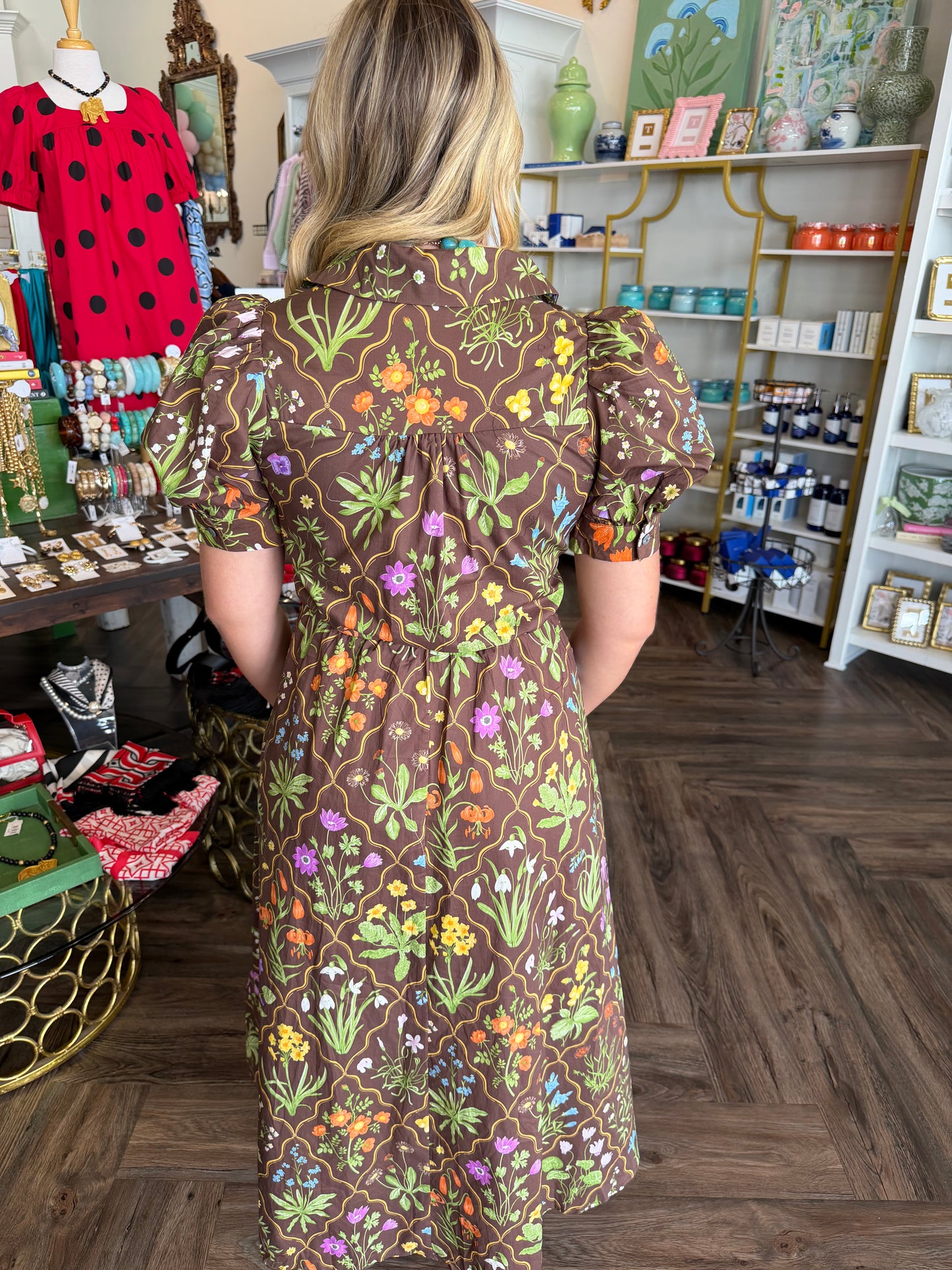 August Garden Midi Dress: Brown