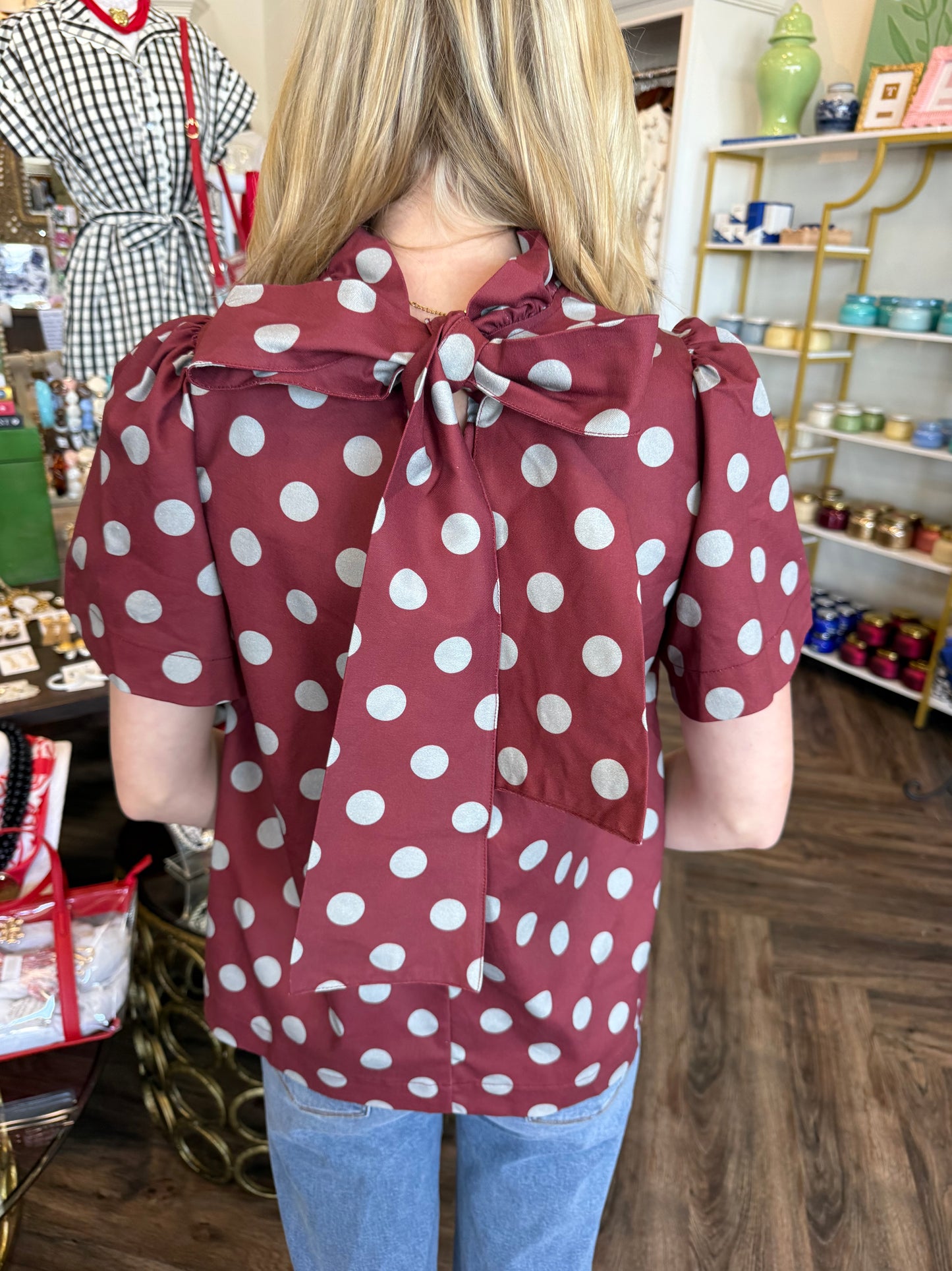 Burgandy Love Dot Top