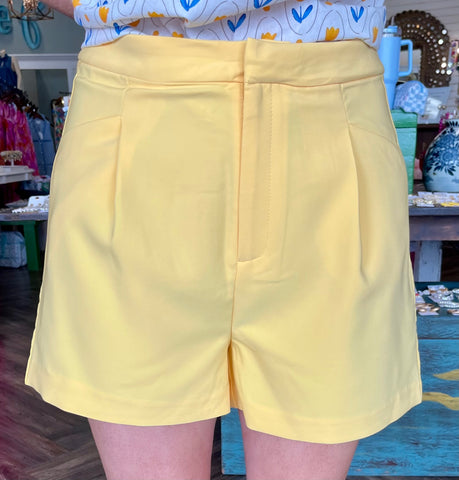 Solid Pleated Shorts: Pineapple