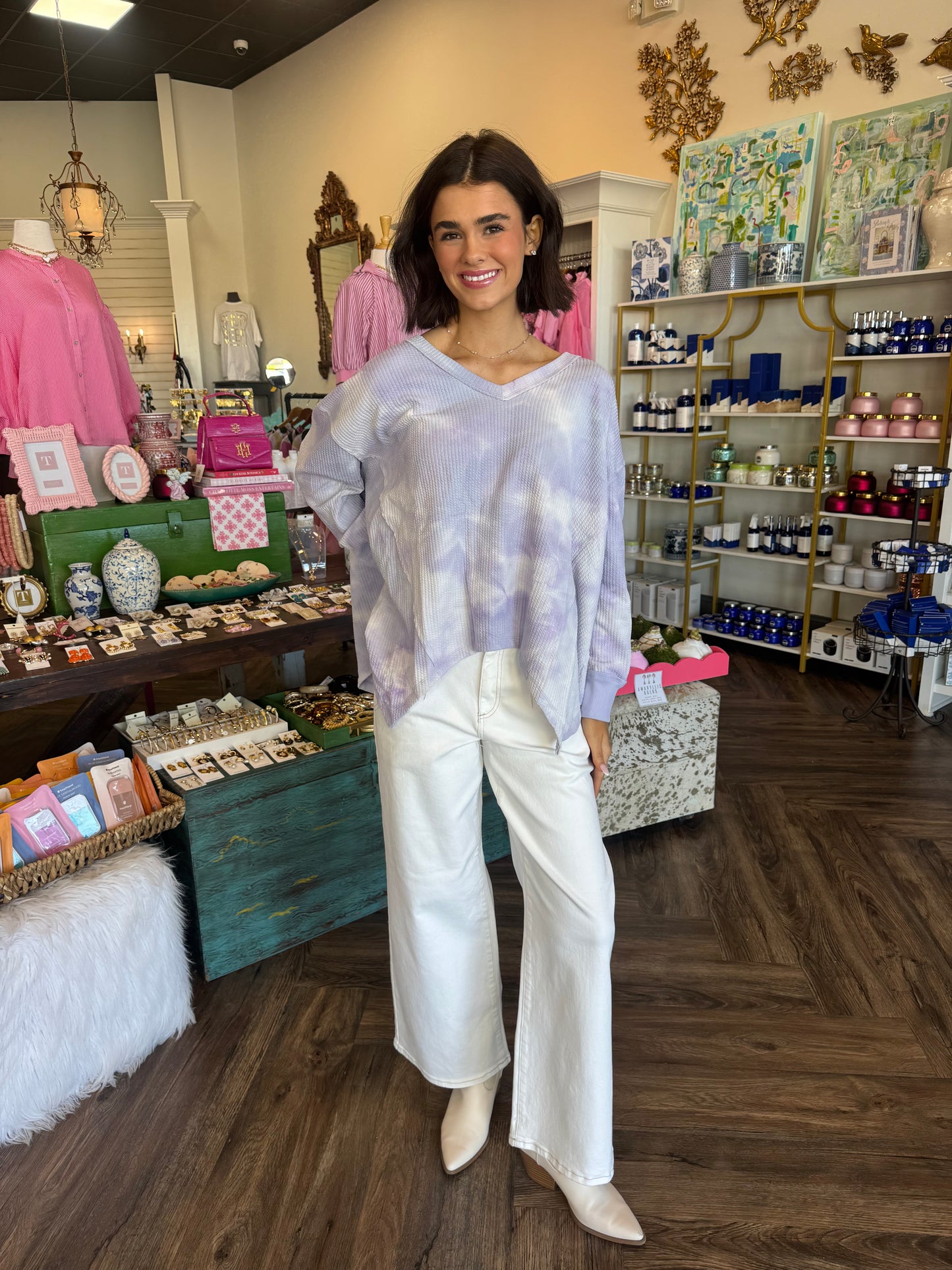 Creamy Lavender Tie Dye Top