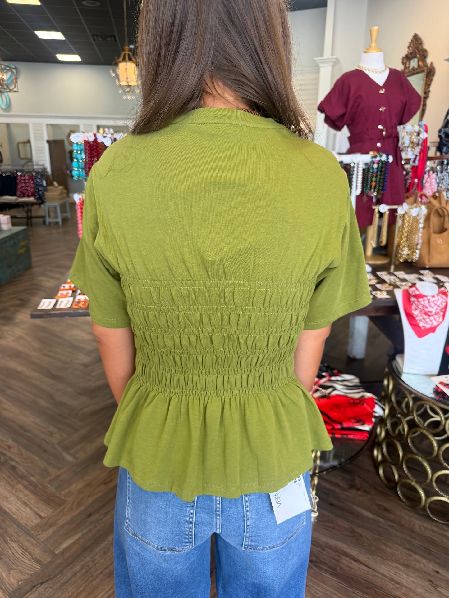 Hadley Smocked Top: Olive