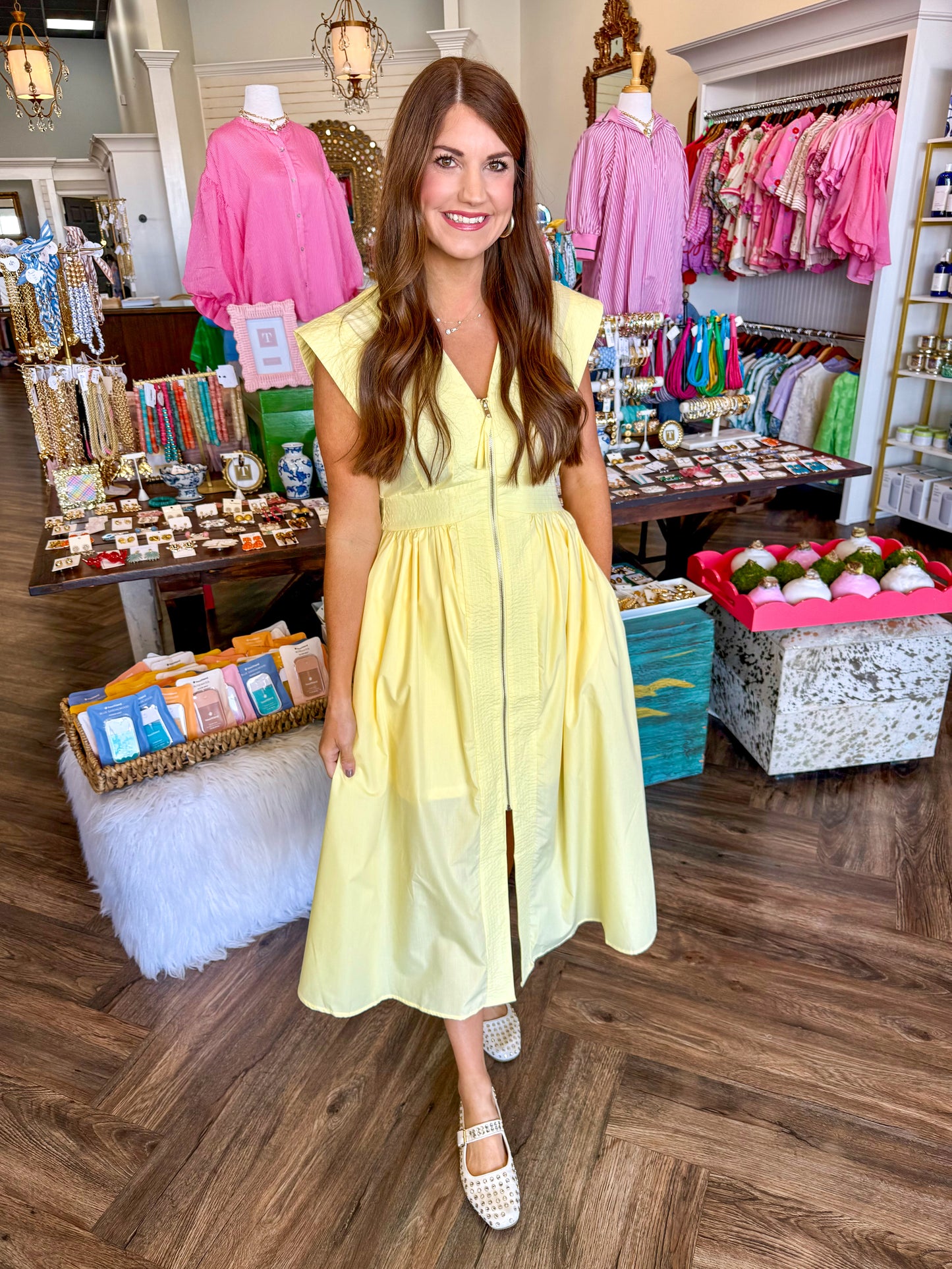 Pastel Zip Midi Dress: Lemon