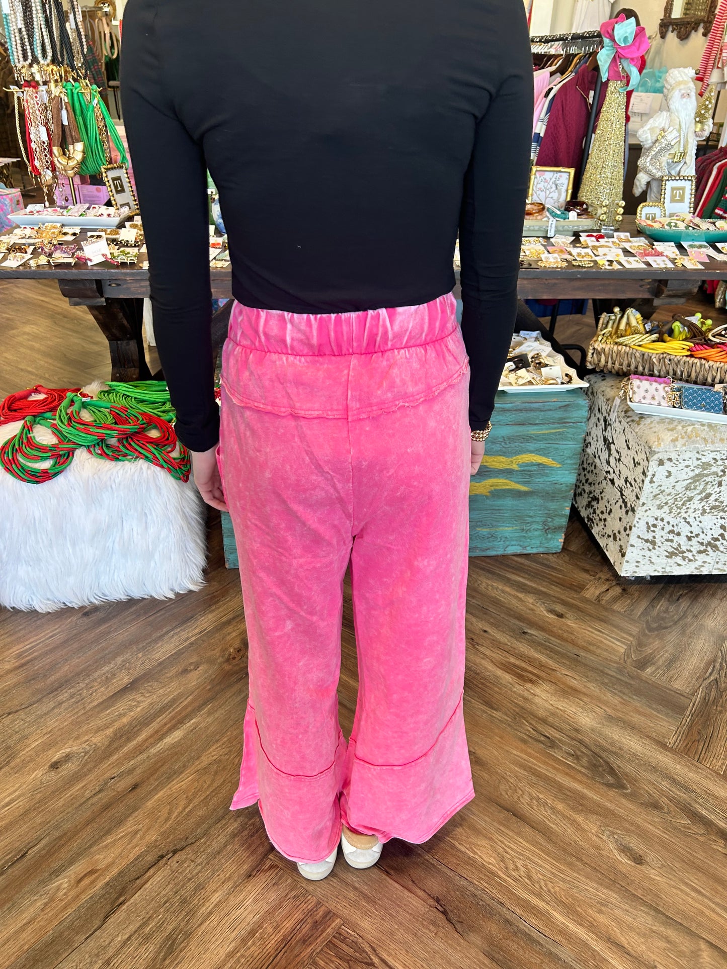 Exposed Hem Pants: Fuchsia