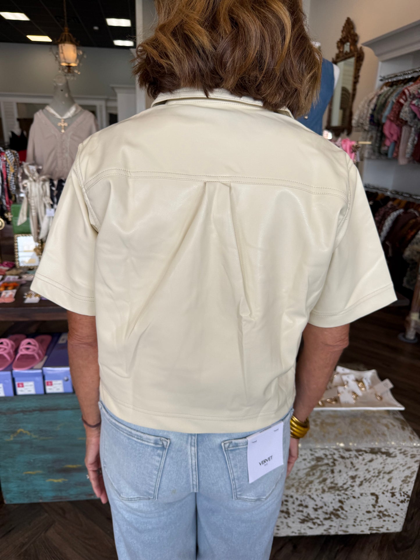 Cerria Cream Leather Top