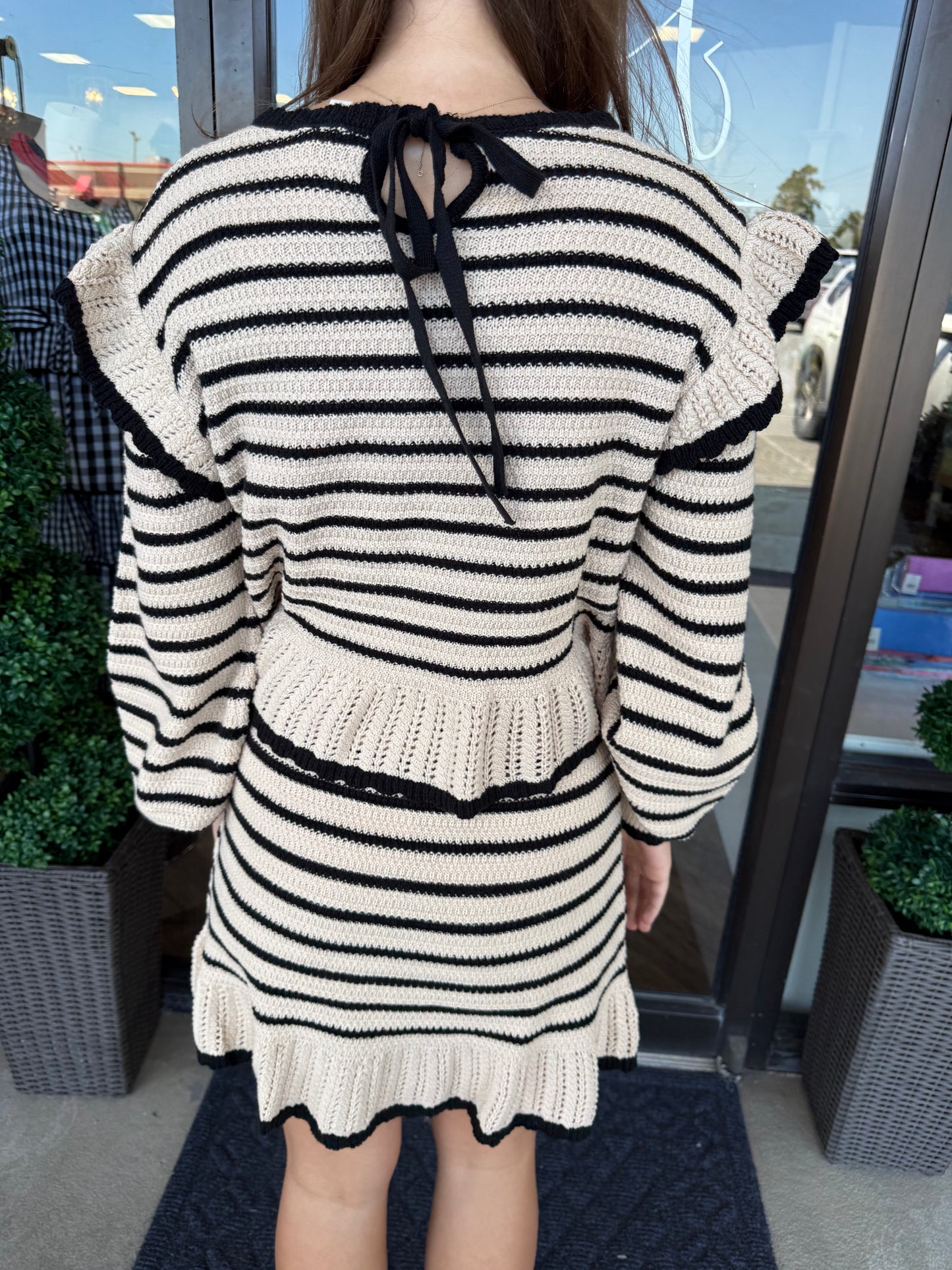 Tan & Black Striped Sweater Set