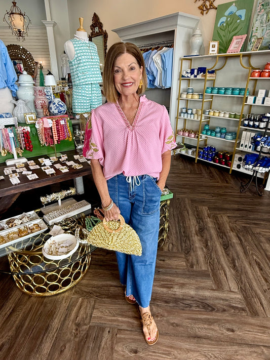 Embroidered Light Pink Blouse