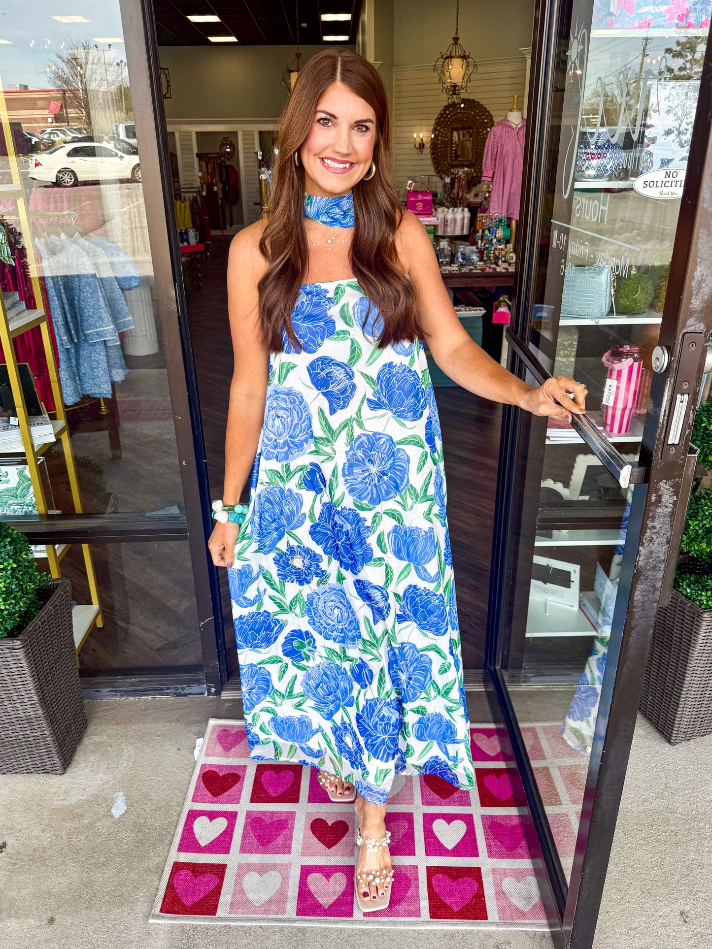 Strapless Convertible Scarf Dress: Blue Floral