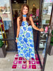 Strapless Convertible Scarf Dress: Blue Floral
