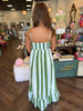 Green and Blue Striped Maxi Dress