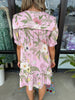 Lt Pink Floral Gold Button Dress