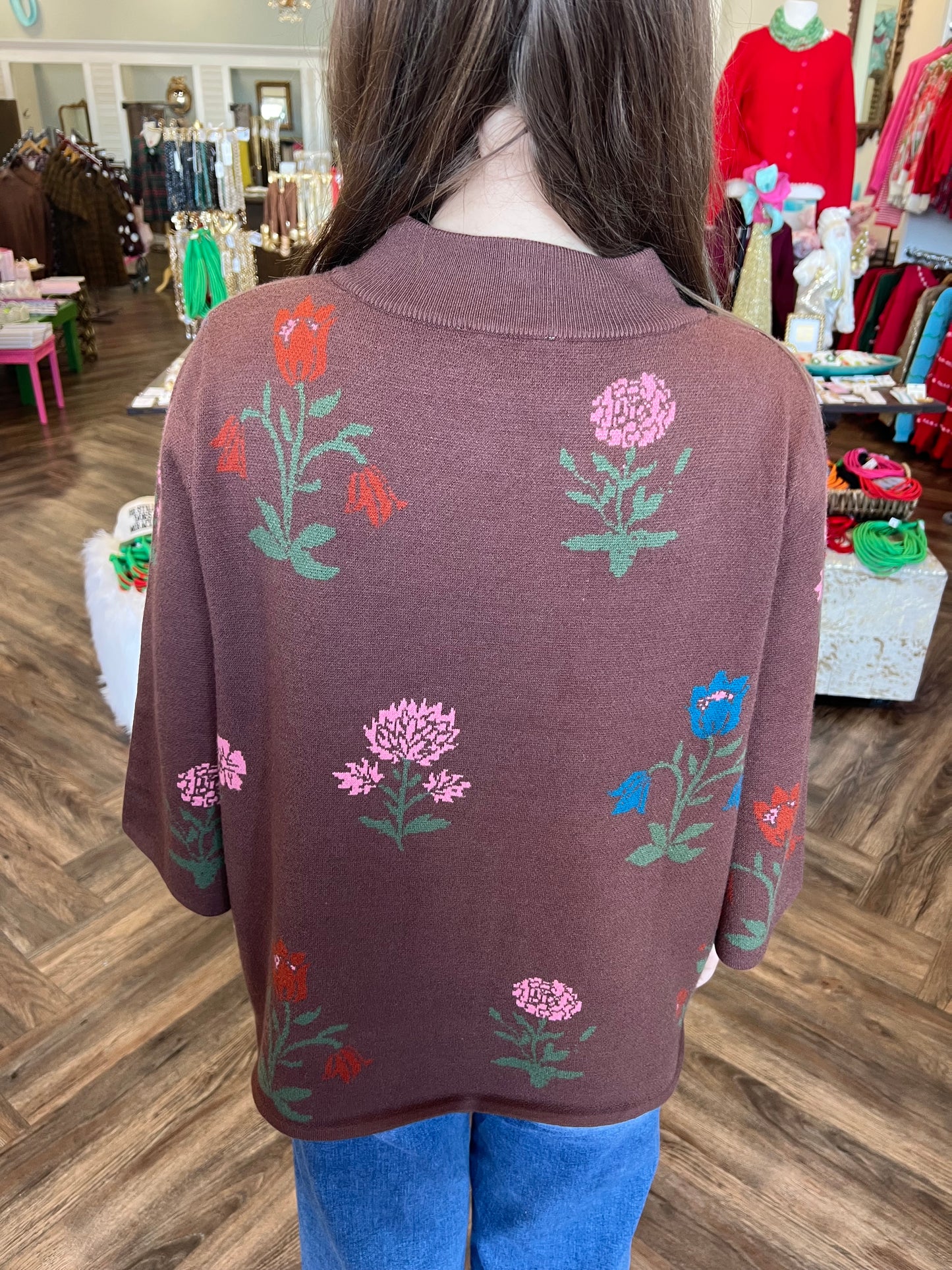 Brown Flower Sweater