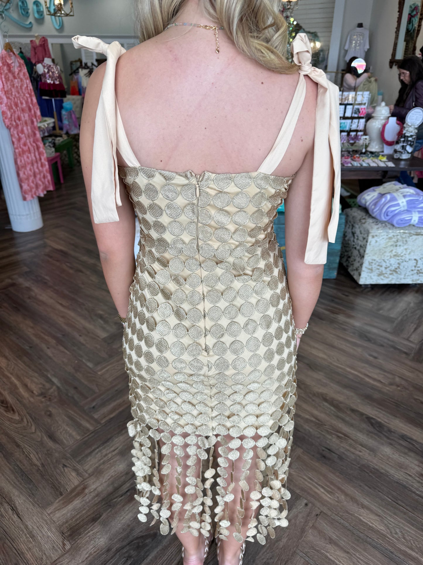 Gold Polka Dot Midi Dress