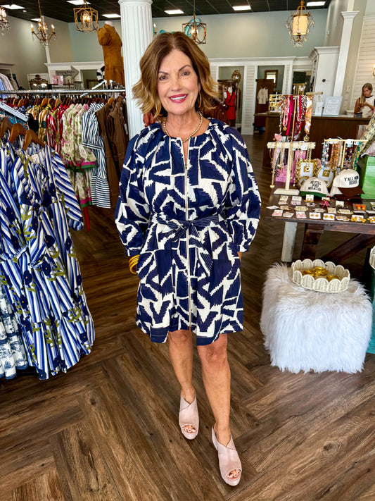 Geometric Zipper Dress: Navy