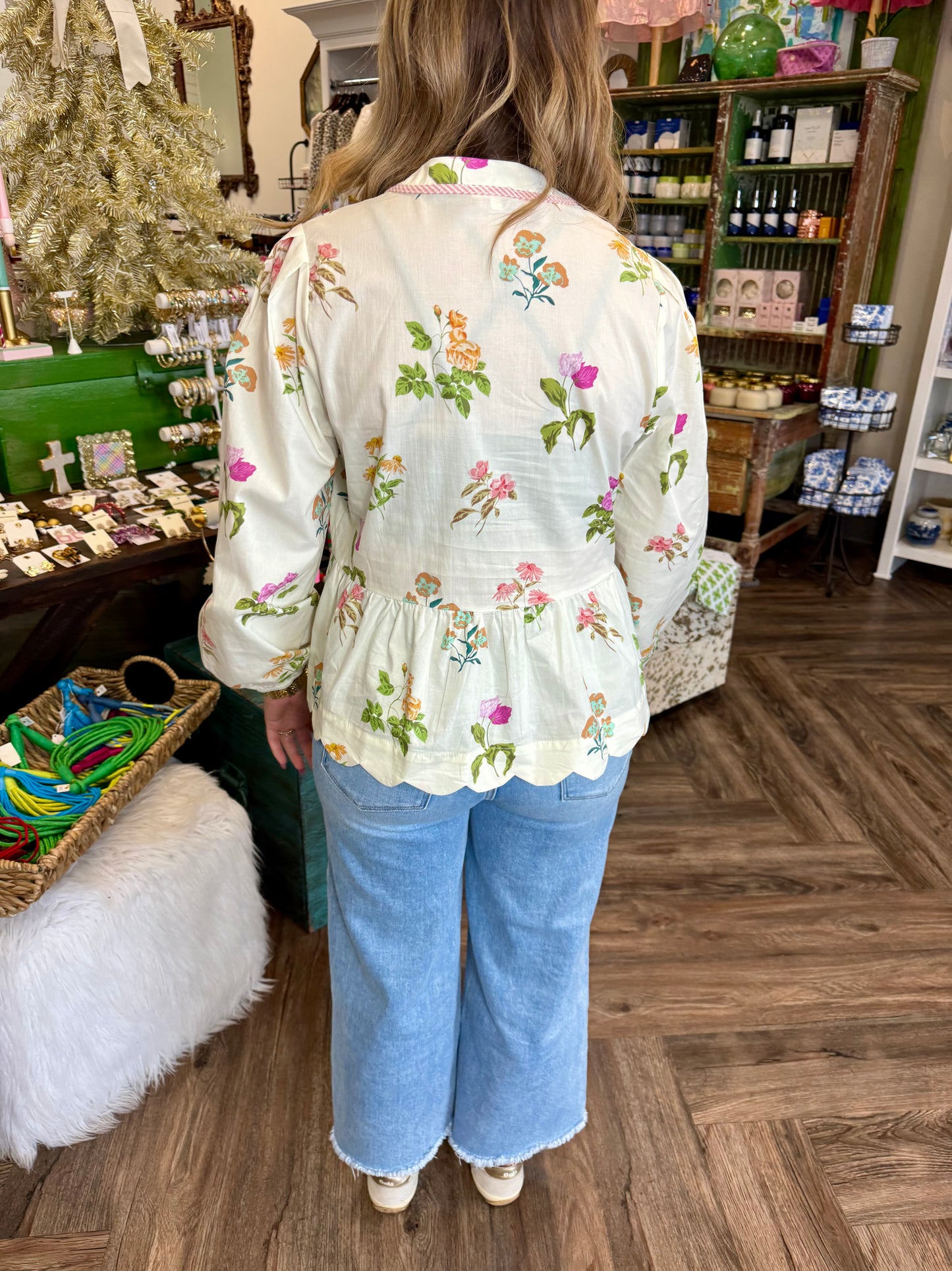 Scalloped Peplum Top: Ivory