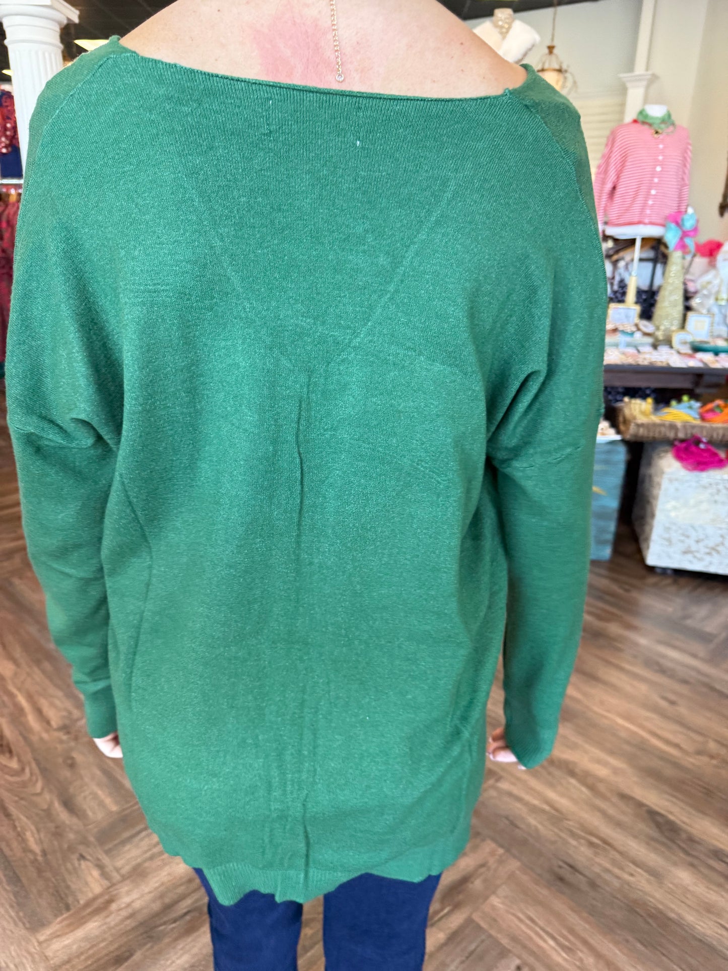 Hi Low Hem Sweater: Dk Green