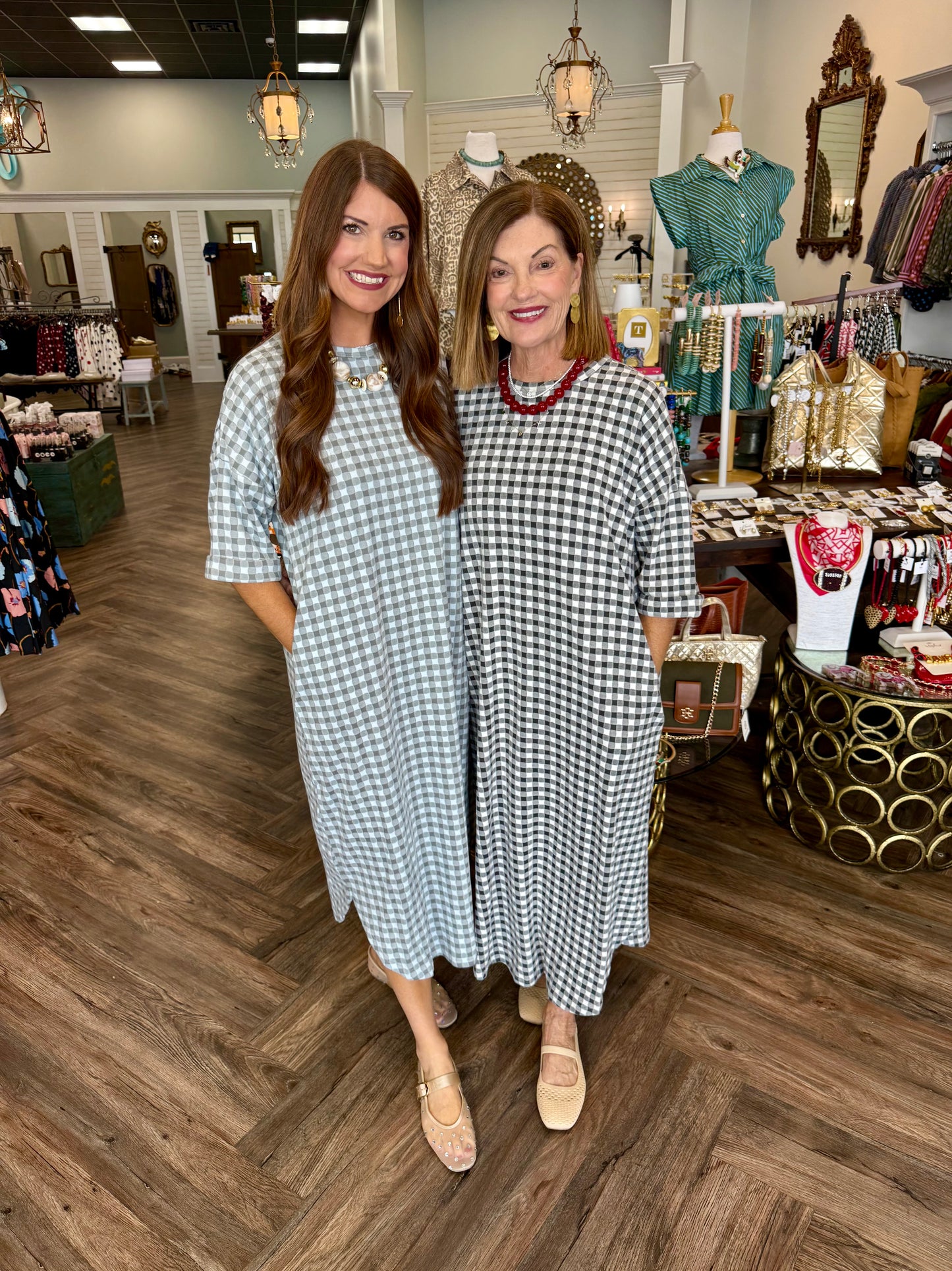 Checkered Brushed Midi Dress: Dk Grey